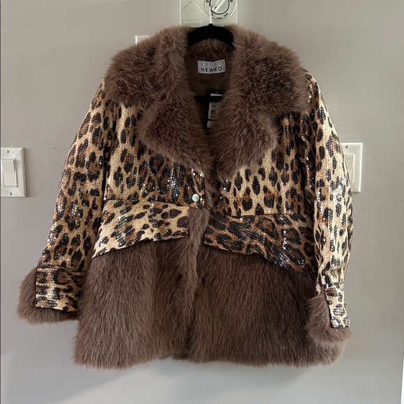 Kate Hewko Leopard Sequin Faux Fur Jacket NWT - Picture 4 of 11